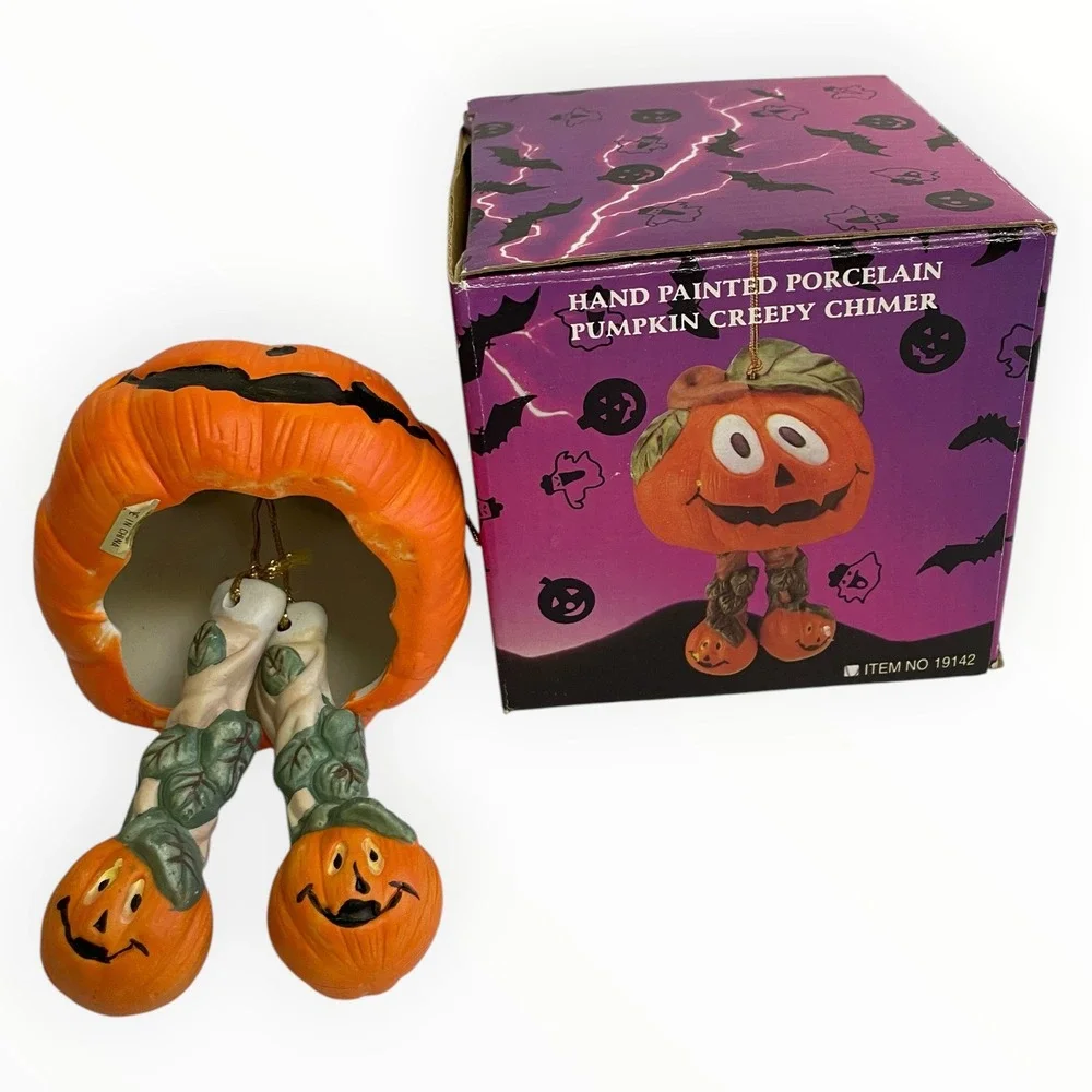 Pumpkin Creepy Chimer Porcelain Halloween Ornament Bell OS Orange